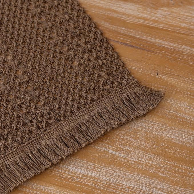 Fall Thanksgiving Boho Macrame Brown Table Runner 13x108 Inch | Woven Burlap - Image 7