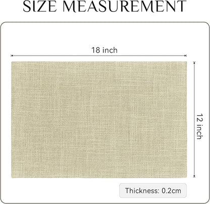 Softalker Faux Linen Placemats Set of 8-12 x 18 Inch, Heat Resistant Double Layered Durable Burlap Farmhouse Place Mats, Non-Slip Washable Rustic Table Mats for Dining, Kitchen, Party（Light Linen