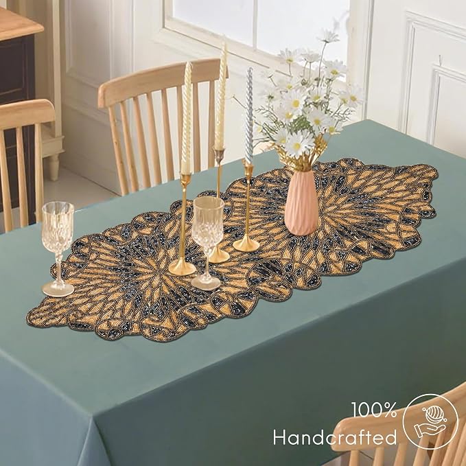 Beaded Table Runner, Handcrafted Glass & Polyester | Glass beads, polyester & - Image 4