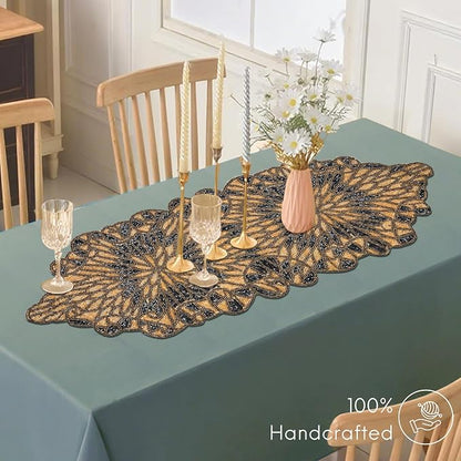 Beaded Table Runner, Handcrafted Glass & Polyester | Glass beads, polyester & - Image 4