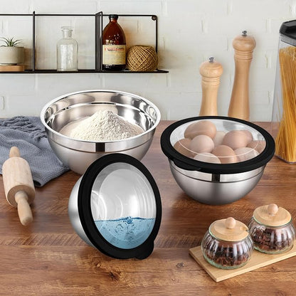 LIANYU Mixing Bowls Sets of 3, Stainless Steel Metal Bowl - Image 7