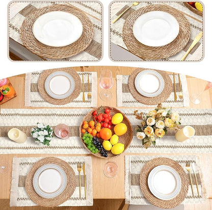 Boho Placemats 4/6/8 Set of Round Woven Placemat Macrame Style Bicolor - Image 6