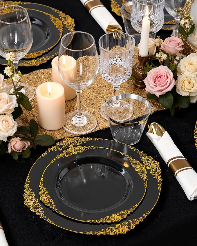 Nervure 100Pcs 10.25'' Black Plastic Plates, Party Plates - Image 4