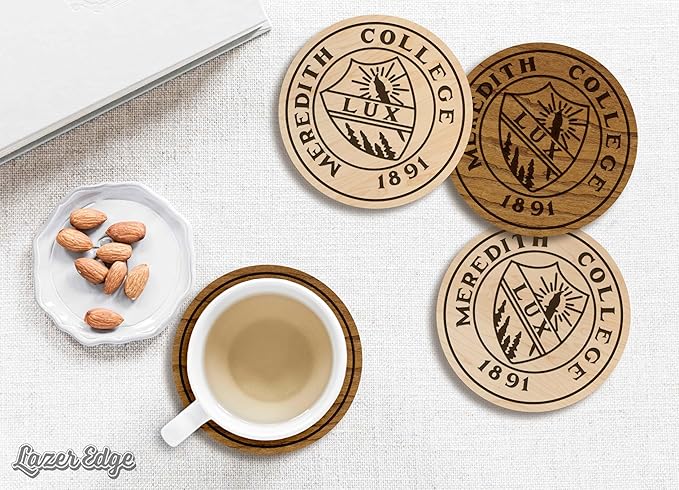 LazerEdge Meredith College Angels Wooden Coaster Set - Cherry Wood - Officially Licensed Product - 4-Pack