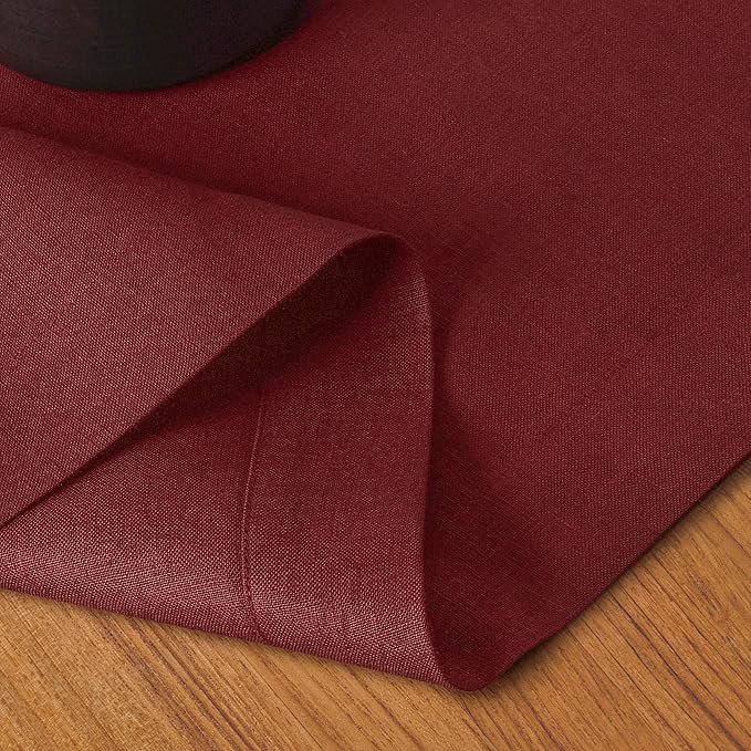 D'Moksha Homes Linen Table Runner 48 Inches - 100% Pure Linen Dark Red Table Runner 14 x 48 Inch for Coffee Tables, Dresser, Valentines, Spring - Machine Washable