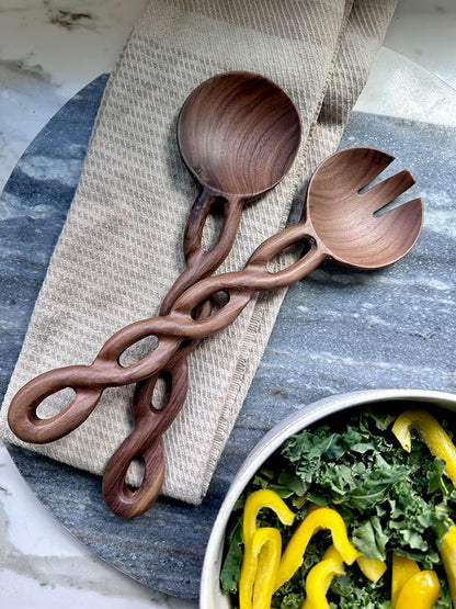 Salt & York 13-Inch Walnut Wood Salad Tongs, Handcrafted Wooden Serving Utensils - Image 7