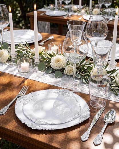 Nervure 350Pcs Silver Plastic Plates, Plastic Dinnerware Set - Image 6