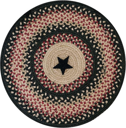 Homespice Primitive Star Gloucester Jute Woven Round Placemats Set of 6, 15", Warm Primitive Decor, Black and Red Table Mats - Vibrant Colors, Durable, Easy to Clean and Protects Furniture
