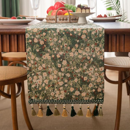 Ditsy Floral Table Runner Daisy Green 13 x 108 Inch | Jacquard Weave Pattern - Image 2