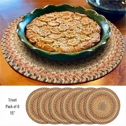 Homespice Kingston Jute Woven Round Placemats Set of 6, 15", Warm Country Decor, Multicolor Table Mats - Vibrant Colors, Durable, Easy to Clean and Protects Furniture