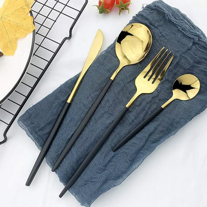 JASHII Flatware Serving Set 24 Piece, Stainless Steel Silverware Set, Titanium - Image 7