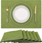 homing Cotton Linen Placemats Set of 6, Cloth Washable Farmhouse Dining Table Mats for Indoors & Outdoors, Easy to Clean, Grass Green, 13 x 19 Inch