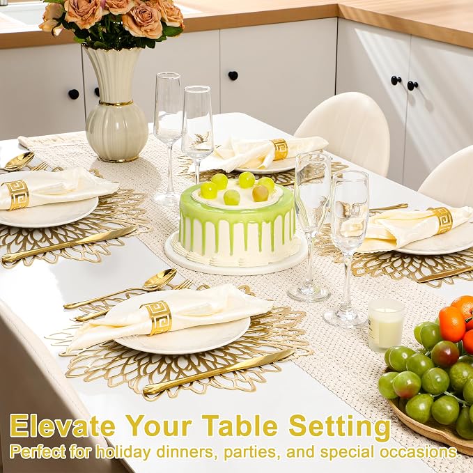 Set of 4 Round Placemats Gold, Heat-Resistant PVC Table Mats - Image 4