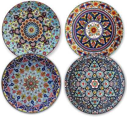 glowworm Dessert Plates Set of 4, 8.5 Inch Ceramic Dinner Plates, Small Salad Plates Set for Kitchen, Microwave, Oven and Dishwasher Safe, Bohemian