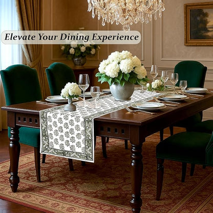 Evergreen Hand Block Print 100% Cotton Reusable Table Runner 16" X 70" Inches - Image 4