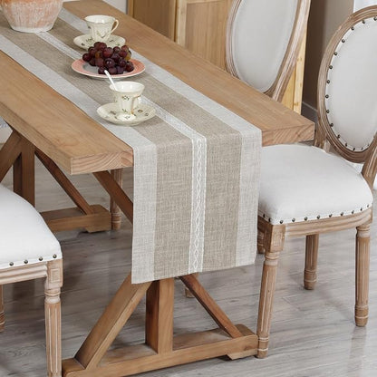 NEWISHER Farmhouse Braided Striped Embroidery Table Runner 108 inches Brown | by Newisher