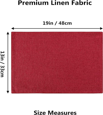 Home Brilliant Cloth Placemats Set of 4 Red Linen Placemats for Dinner Heat Resistant Dining Table Mats Kitchen Place Mats for Party Valentine's Day, Dark Red Burgundy