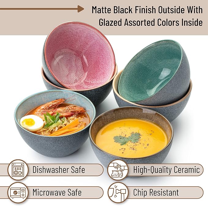 Brew To A Tea BTaT- Ceramic Cereal Bowls, 29 oz, 6 Pack, 6.3 Inches, Glazed - Image 4