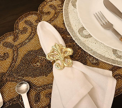 Premium Metal Napkin Rings Set of 12 - Fleur-de-Lis Napkin Holders for Dining Table, Weddings, and Special Events - Elegant Table Décor for Home & Restaurants (Gold) - CLEENTABLE