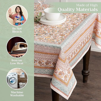 Maison d' Hermine Table Cloth Square Table 100% Cotton 60 x 60 Inches Fall Tablecloth Reusable Everyday Use for Thanksgiving Christmas Decorations Dining Farmhouse Party (Nila)