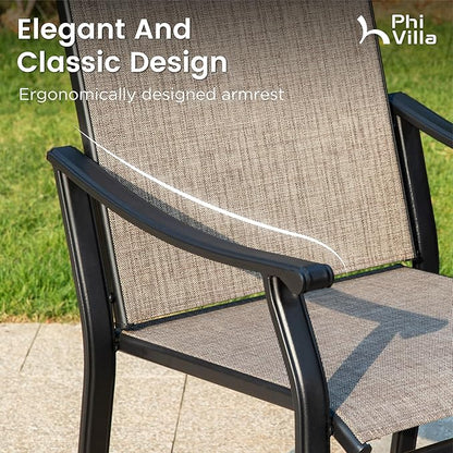 PHI VILLA Outdoor Dining Chairs Set of 8, Breathable Textilene Fabric and Metal Frame with Backrest and Armrest,Quick-Dry and Rustproof,Patio Chairs for Lawn,Garden