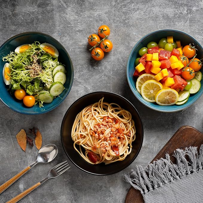 Selamica Ceramic Pasta Bowls Set of 4, Stackable Serving Bowl, Microwave - Image 4