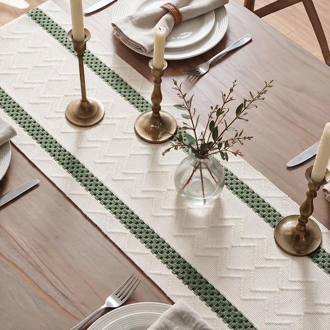 Artoid Mode Emerald Stripe Woven Rustic Table Runner 12x72 Inch | Holiday - Image 4