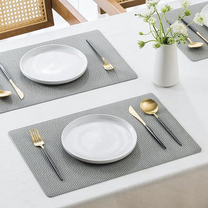 Jovono Faux Leather Placemats Set of 8, Waterproof Washable Table Mats, Easy-Clean Heat Resistant Kitchen Vinyl Place Mat for Dining Table, Restaurant, Indoor, 17.8"x11.8", Light Gray