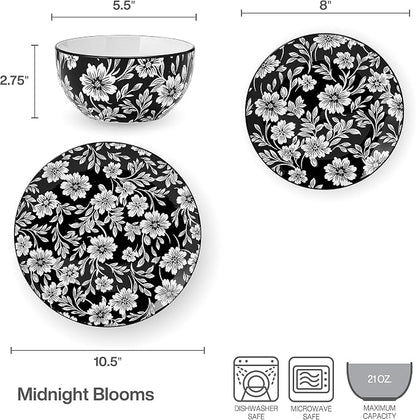 Pfaltzgraff Midnight Blooms 12 Piece Floral Stoneware Dinnerware Plate Bowl - Image 3