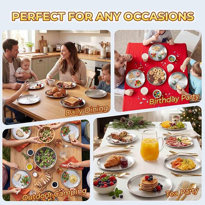 Homikit 6 Pack Stainless Steel Plate Set, 10.2 Inch Metal Dinner Plates - Image 7