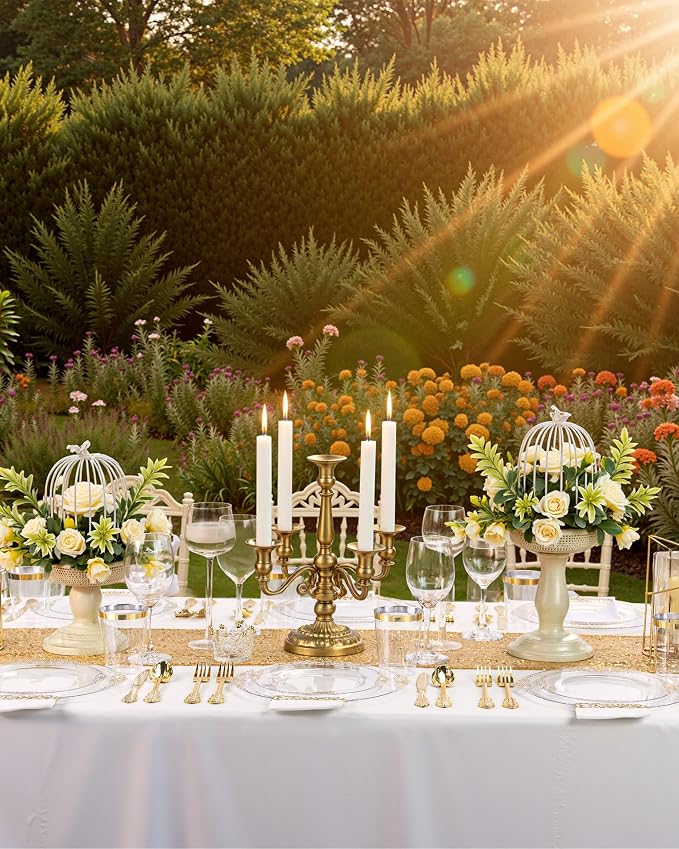 Nervure 100Pcs Clear Gold Plastic Plates, Party Plates Set - Image 6