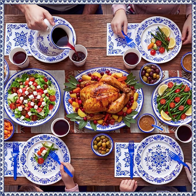 96 Pcs Cielito Lindo Party Supplies De Barro Mexican Talavera Blue Party Plates - Image 6