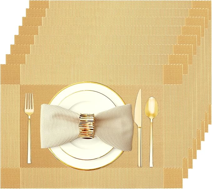 Gold Vinyl Placemats Set of 8, Heat Resistant Table Placemats | 18x12 inch by Uolr