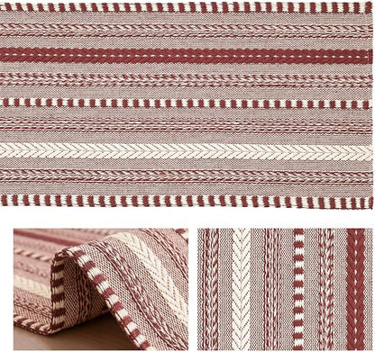 Artoid Mode Red Farmhouse Stripe Braided Table Runner 12x72 Inch | Holiday - Image 6