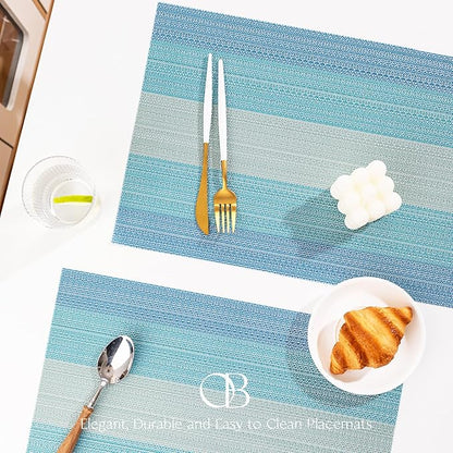 Placemats Set of 6 - Easy Clean Woven Vinyl Placemats for Dining Table, Indoor/Outdoor Place Mats, Washable PVC Table Mats（Ocean Geode）
