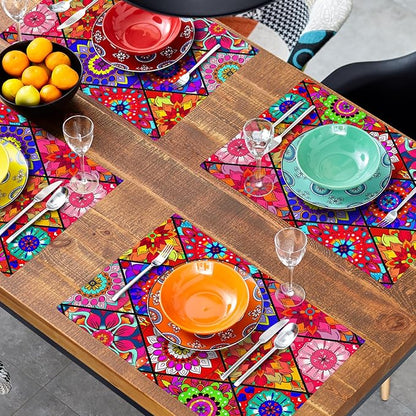 Boho Placemats Set of 4 - Bohemian Flowers Place Mats 12x18 Colorful Floral Table Mats Kitchen Mats for Party Dining Table