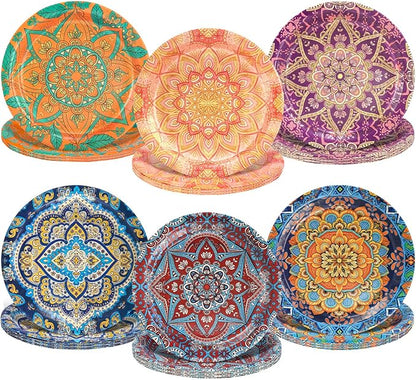 AnyDesign Boho Paper Plates Disposable Plates Vintage Bohemian Style Dessert by AnyDesign