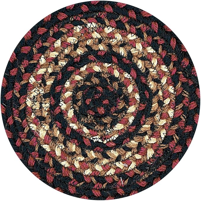 Homespice Prescott Jute Braided Trivets for Table - Set of 3, Round 8", Black & Red - Rich Colors, Easy to Clean, Durable and Protects Furniture