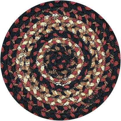 Homespice Prescott Jute Braided Trivets for Table - Set of 3, Round 8", Black & Red - Rich Colors, Easy to Clean, Durable and Protects Furniture