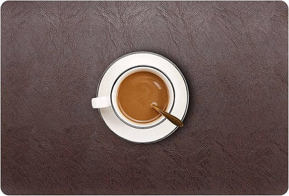 Set of 6 Faux Leather Placemats, PU Table Mats, Waterproof, Stain Resistant, Heat Resistant, Non-Slip Easy to Clean for Kitchen Dining Table,Conference Table F Dark Brown