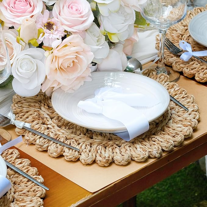 11.8" Corn Husk Woven Round Placemats Set of 6 - Wicker Boho Farmhouse Placemats - Rattan Table Mats Like Water Hyacinth for Dining Table, Wedding, Home
