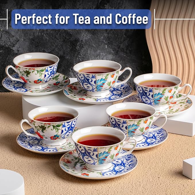 BTaT- Floral Tea Cups and Saucers, 8 oz, Fine Porcelain Teacup Set - Image 4