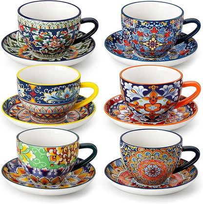 vancasso 8 Oz Cappuccino Cups, Porcelain Tea Cups and Saucers Set of 6 | by vancasso