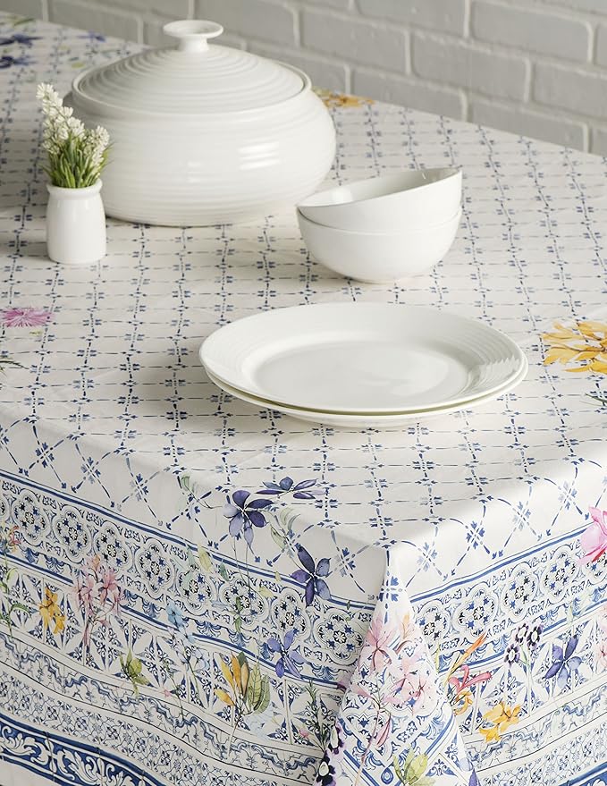 Maison d' Hermine Table Cloth Square Table 100% Cotton 60 x 60 Inches Tablecloth Reusable Decorative for Dining Room Farmhouse Home Valentines Day Decorations Spring Summer - Faience