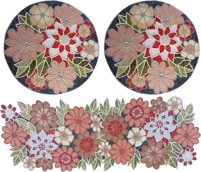 Beaded Table Runner Decore 36 inches Long Christmas Flower Design Beaded Table by byHomeDecorativeProduct
