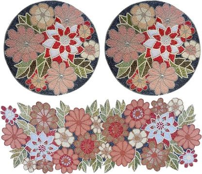 Beaded Table Runner Decore 36 inches Long Christmas Flower Design Beaded Table by byHomeDecorativeProduct