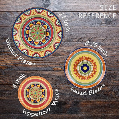 Bico Tunisian Pattern Appetizer Plates Set of 6, 6 Inch Small Ceramic Dessert Plates for Snacks, Salad, Tablescape, Microwave and Dishwasher Safe, Gift for Housewarming and Thanksgiving