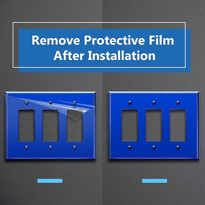 LIDER Reflective Acrylic Decorator Wall Plate, Mirrored Light Switch Plate, Plexiglass Outlet Cover, Acrylic Glass, Oversized 3-Gang 5.25" x 7.06", LWP-33O-ABL, Blue
