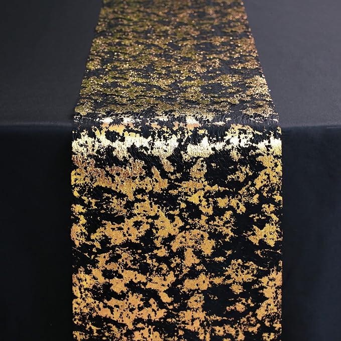 Snowkingdom Black and Gold Table Runner 100 Feet Glitter Golden Metallic Table - Image 4