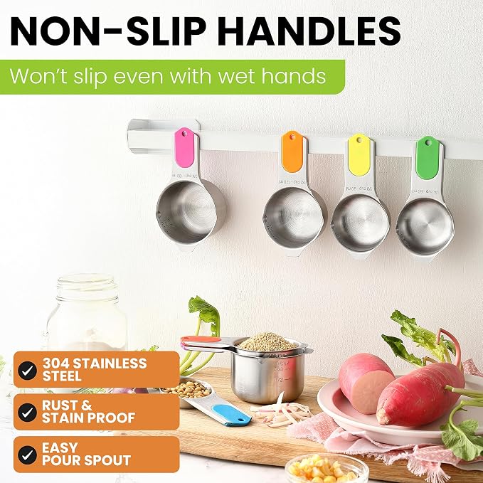 Spring Chef Magnetic Stainless Steel Measuring Cups Set of 7 Patented, Neon | - Image 6